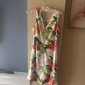 Tommy Bahama White Tropical Floral Mini Dress with Pink & Green Accents